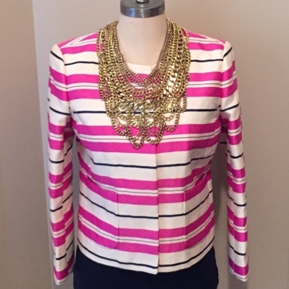 J.Crew Pink Striped color block classic silk Blazer sz 6 - Picture 1 of 4